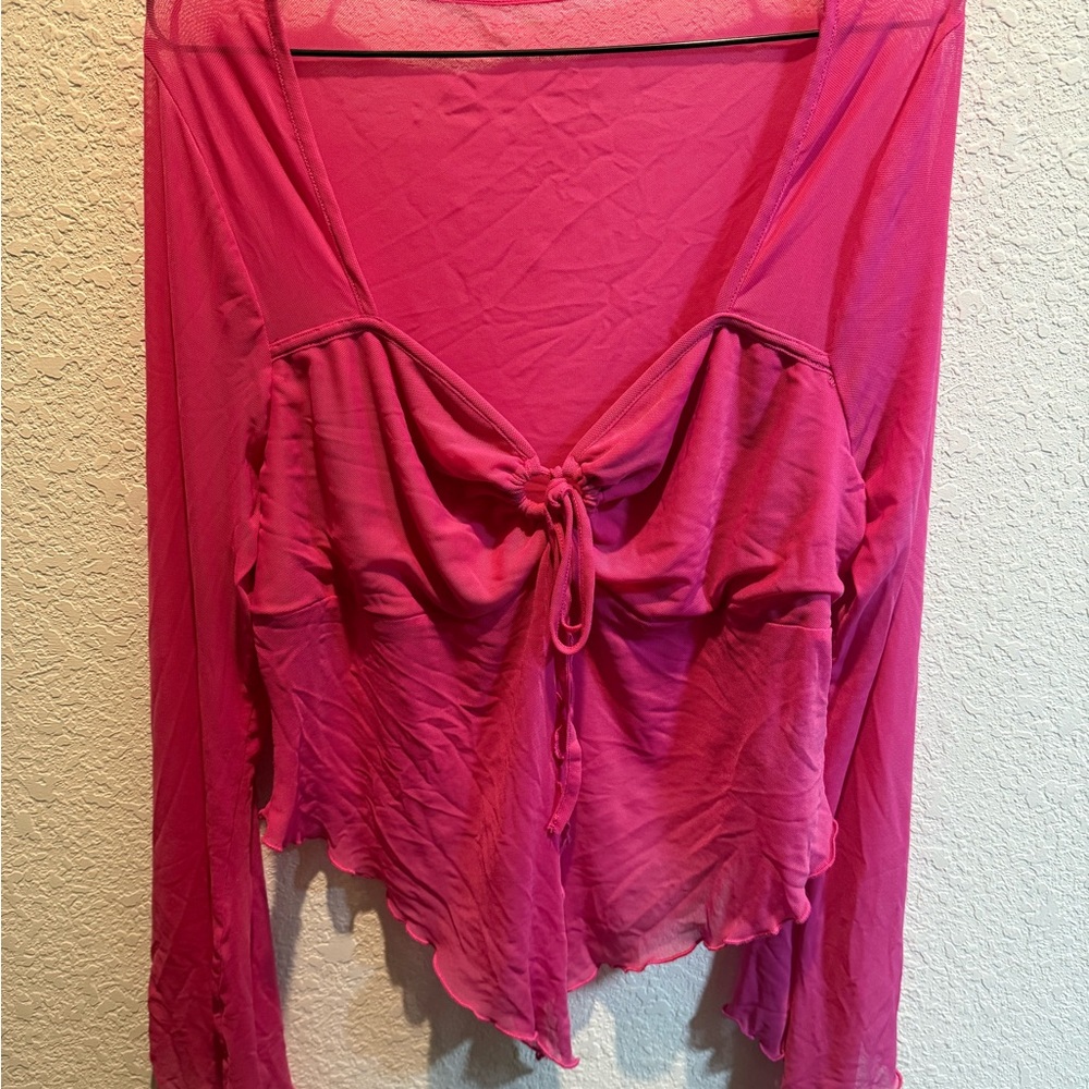 SHEIN Hot Pink Sheer Blouse
